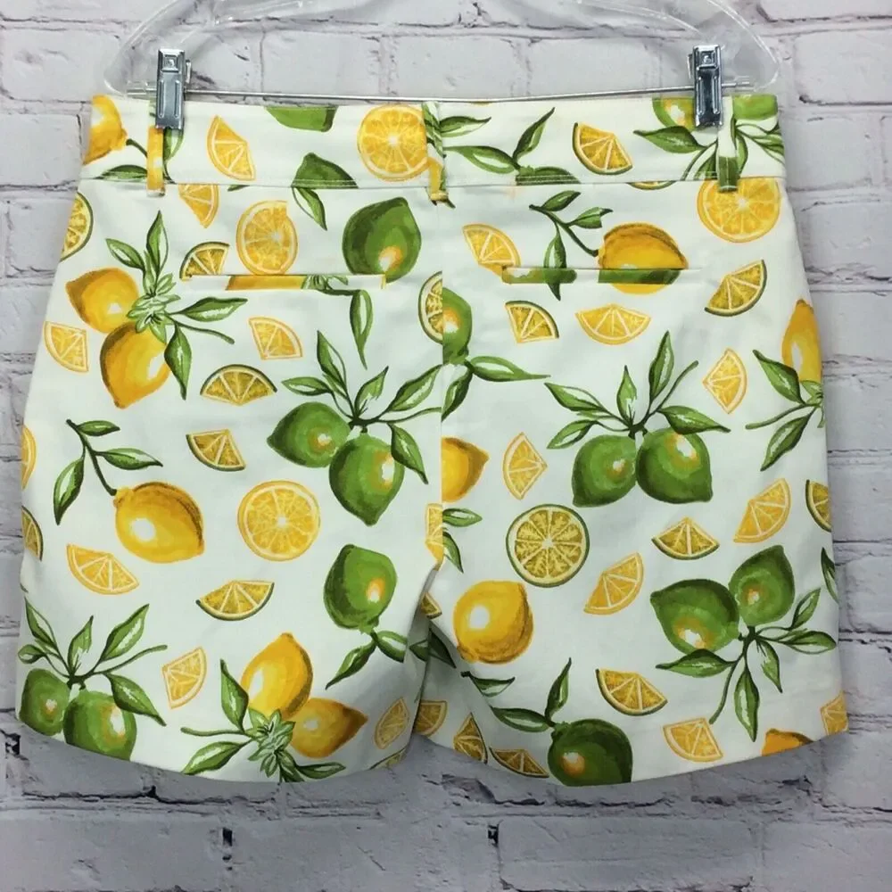 Isaac Mizrahi Tailored Shorts Women Sz 10 Lemon Lime Print Chino Flat Front NWT
